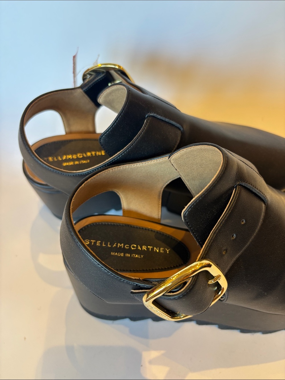 Stella McCartney Black Platform Wedge Slingback with Gold Buckle - Picture 2 of 5